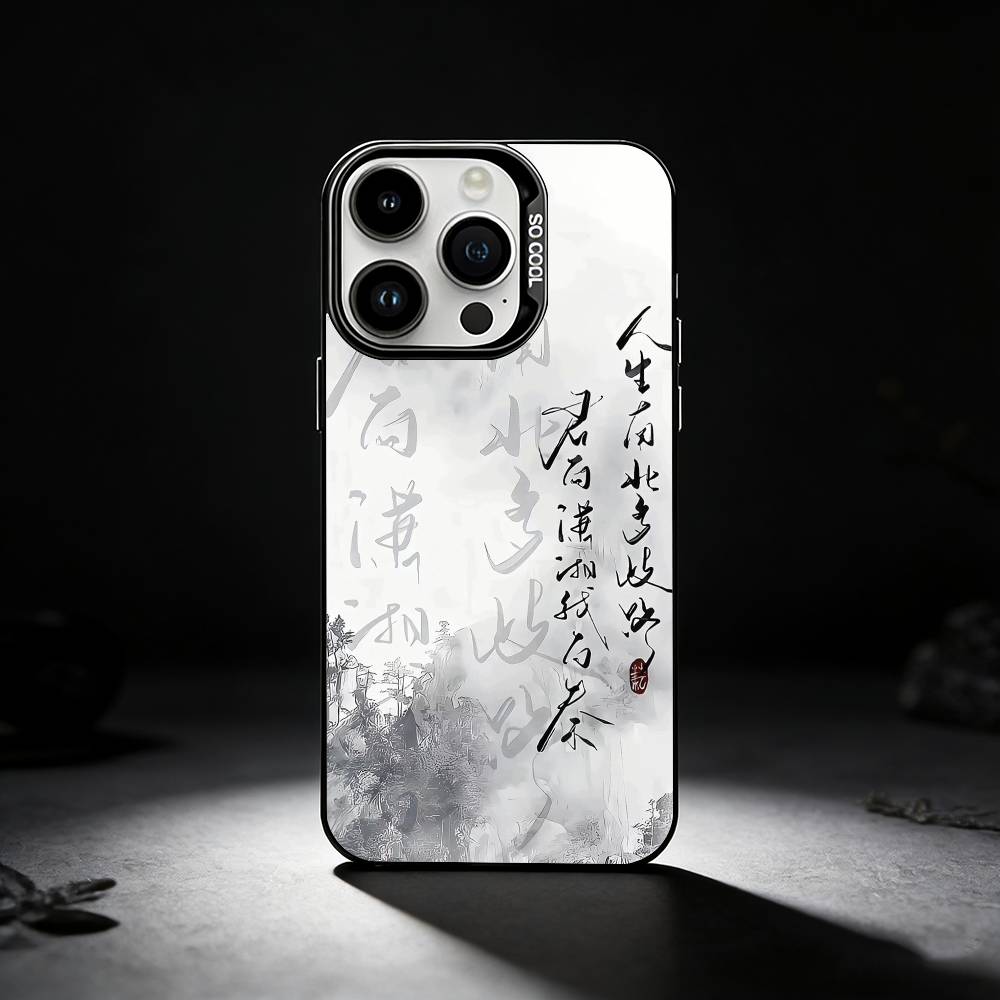 C-Chinese Calligraphy Phone Case For iPhone 17,16,15,14,13,12,11 Plus,Pro Max,XS,Colored silver phone case