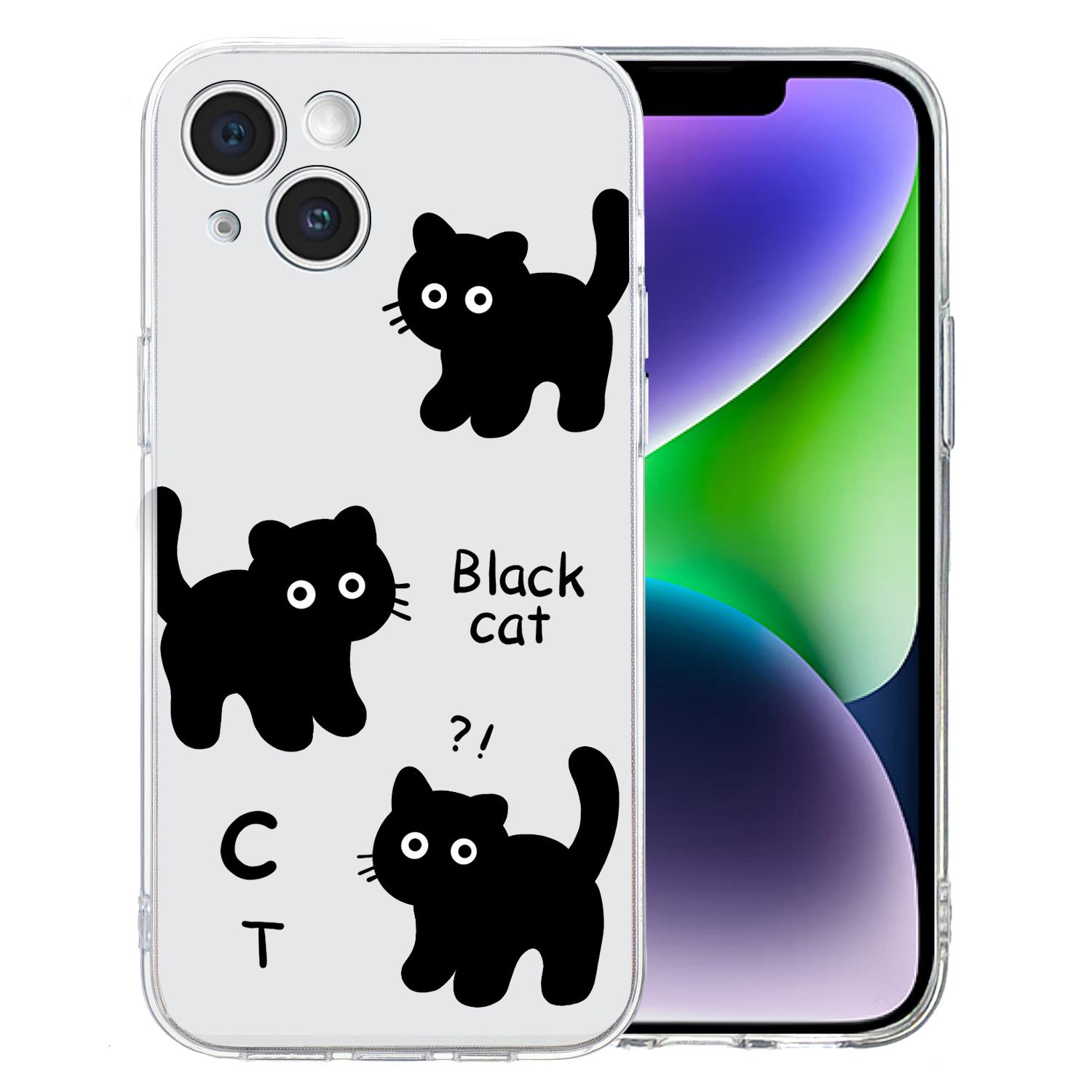 

For iPhone 14 Plus TPU Phone Case Pattern Printing Back Cover Scratch Protection Black Cat