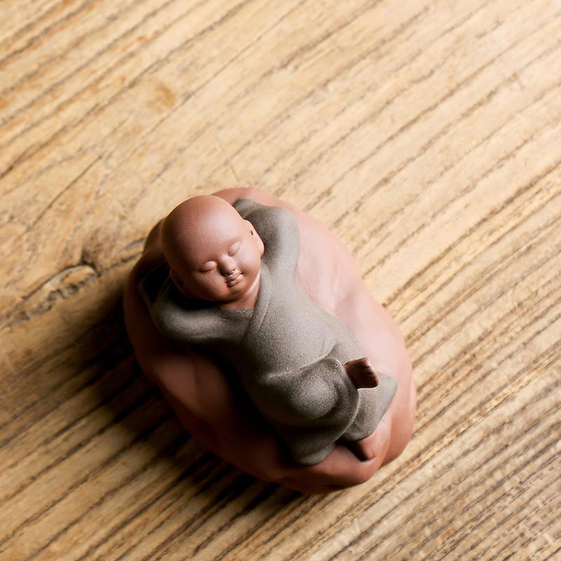 Ceramic Small Monk Car Decorations, Chinese Zen Purple Clay Sand, Lovely Tea Pet, Fengshui Zen Buddha Meditation