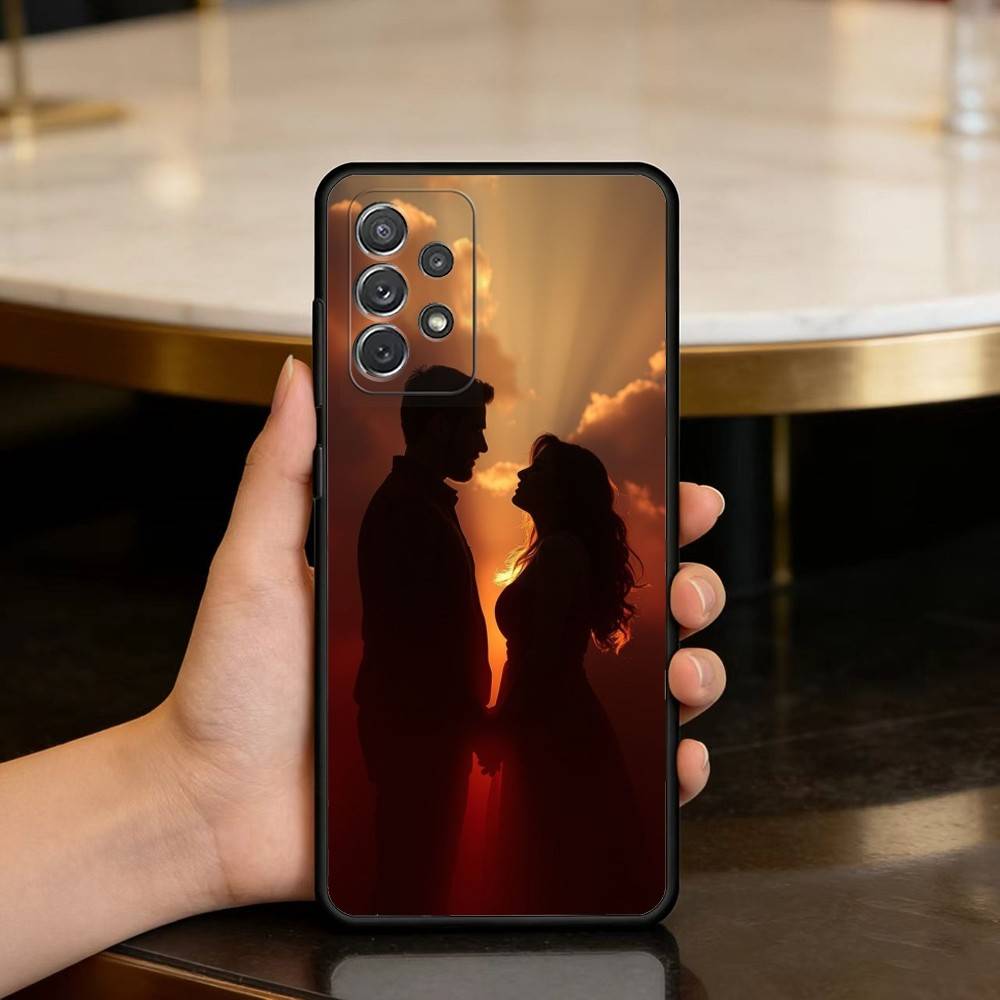 Romantic Couple Silhouettes Soft Silicone Black Cover Phone Case For Samsung Galaxy A73,A72,A71,A70,A53,A52,A51