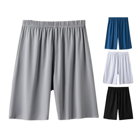 Pantaloncini da pigiama da uomo Pantaloncini da homewear Vita elastica pieghettata Gamba larga Pantaloncini casual larghi e morbidi traspiranti con cavallo profondo e lunghezza al ginocchio