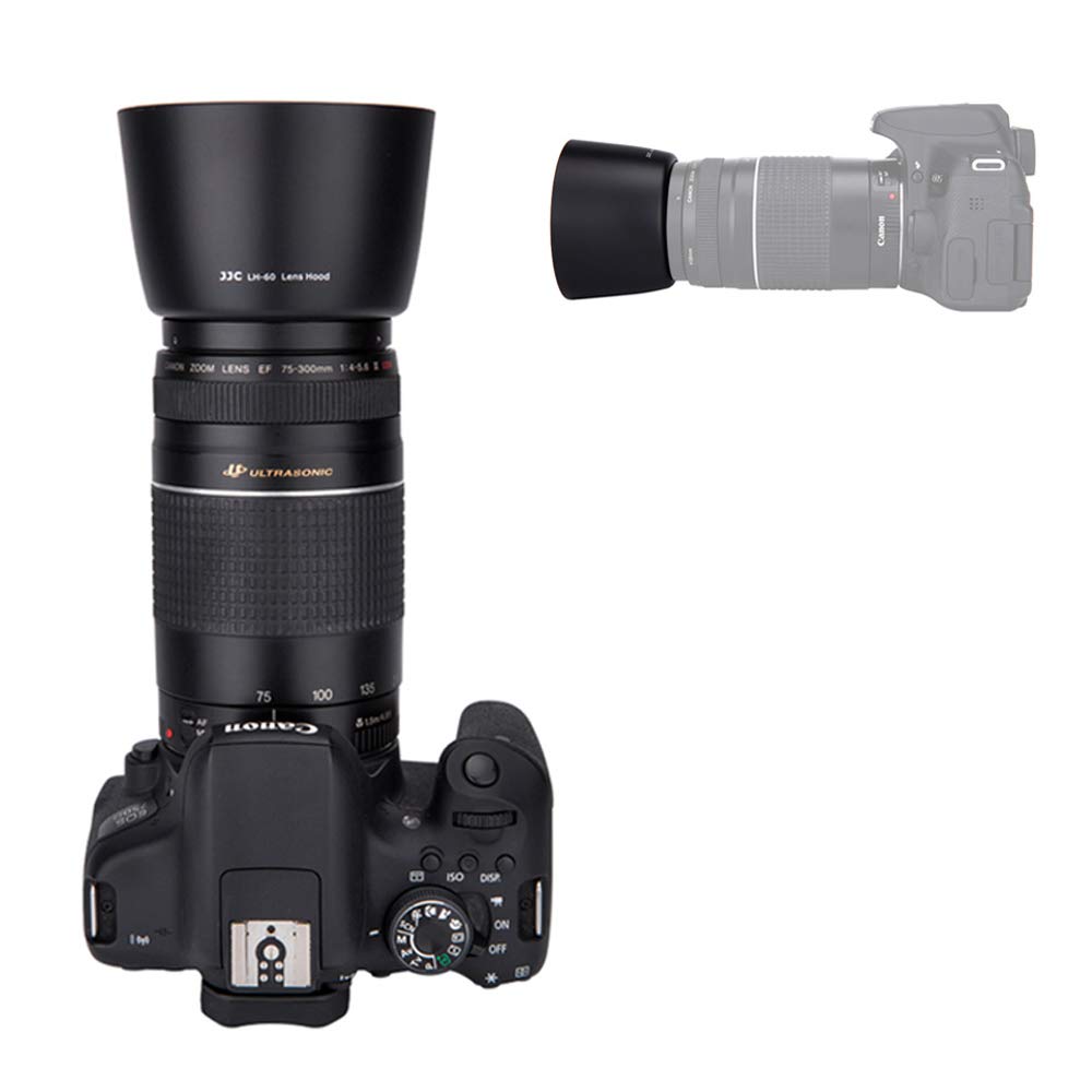 JJC Lens Hood Compatible with Canon Fits Canon EF III IS II Compatible with Protective Filters and Lens Caps ET-60, 75-300mm F/4-5.6 USM/EF-S 55-250mm