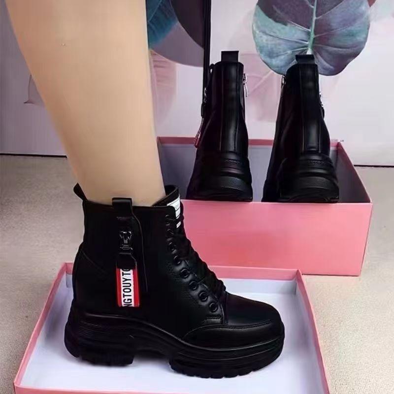 Soft leather snow boots women's winter 2025 new leather wool integrated velvet cotton shoes versatile platform Martin boots