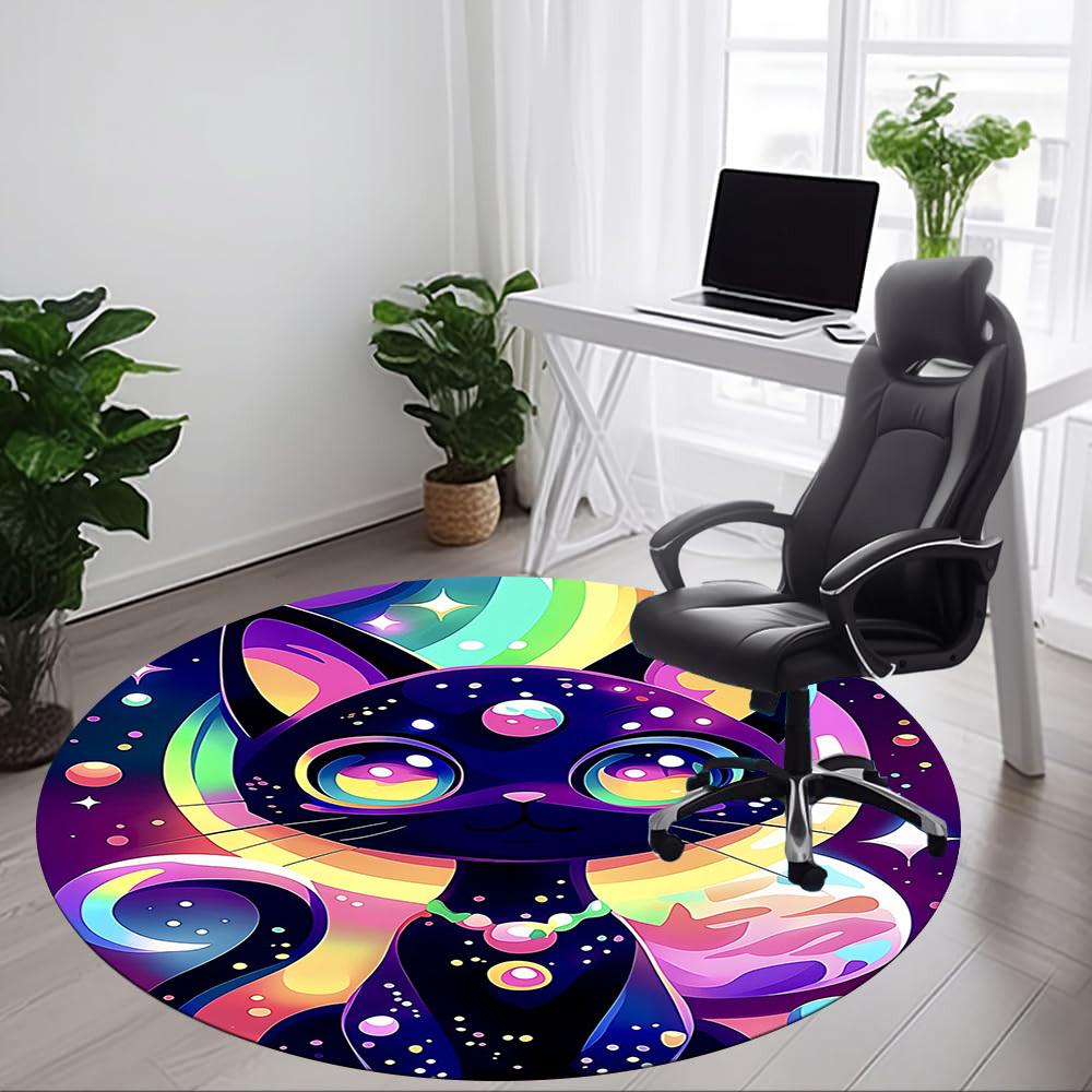 1 Stück Galaxie Katze Büro Runder Teppich, Unter Bürostühlen Schlafzimmer Wohnzimmer Heimdekoration, Raumdeko