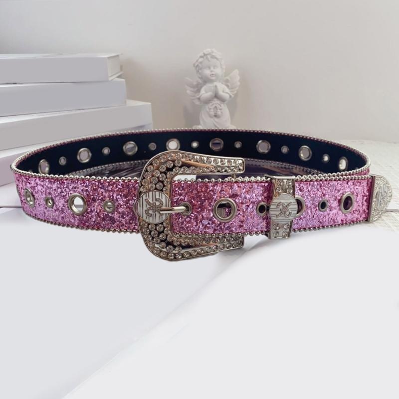 Women Large Eyelet Belt for Jeans Skirt Bead Trim PU Leather Belt Subculture Pants Belt  Girl Clothing Waist Decors