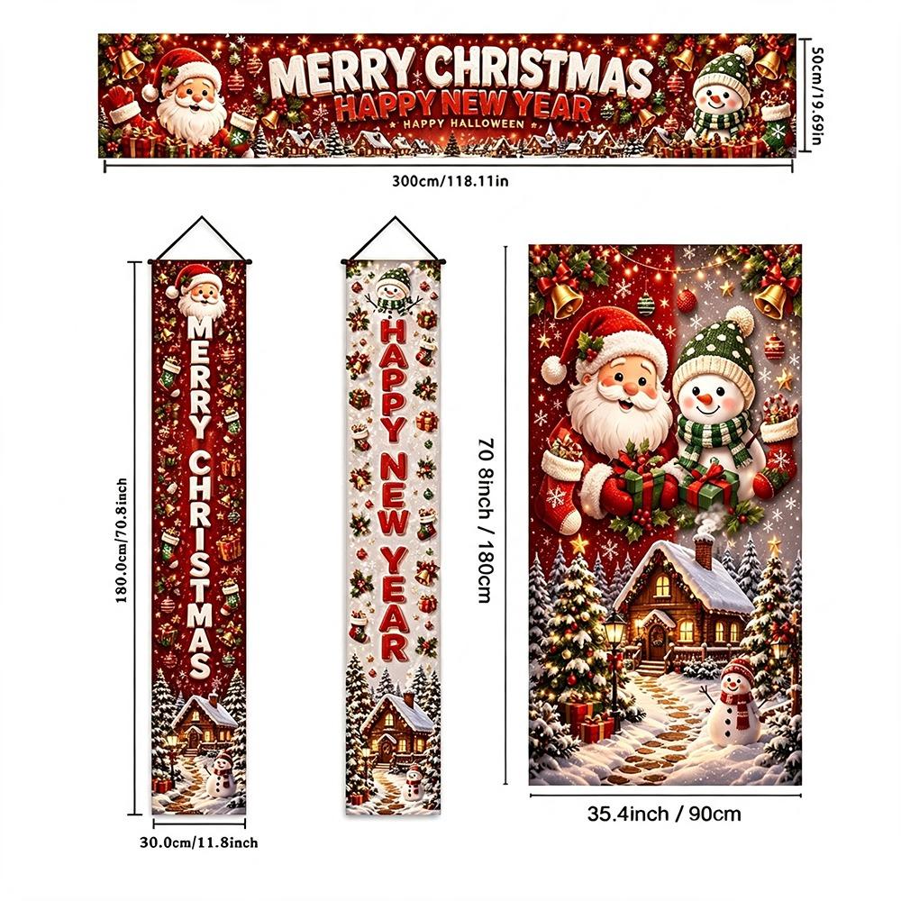 Snowman Design Christmas Door Banner Polyester Material Christmas Porch Banner Front Door Decor