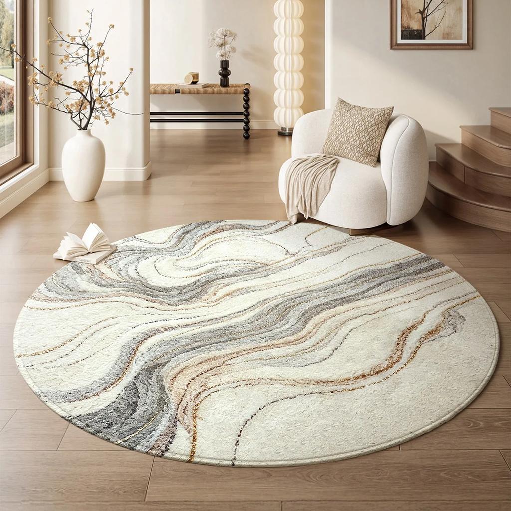 Round Rug for Living Room Printed 3D Effectt Floor Mats Bedroom Carpet Non-slip Washable Mat Study Office Lounge Sofa Area Rugs