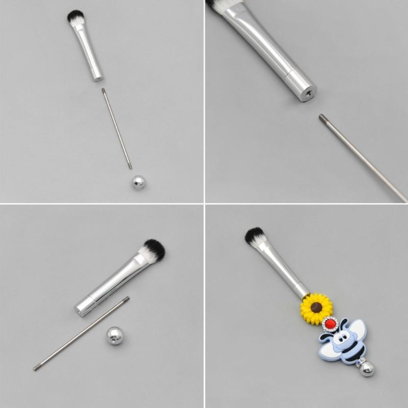 5 Pcs DIY Beaded Makeup Brush Metal Handle Makeup Brush Foundations Eyeshadow Eye Brush Makeup Colouring Accessories