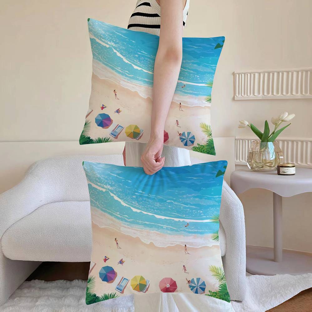 Charming Seaside Retreat Pillow Case Anti-dustmite Pillowcase Invisible Zipper Silky Short Plush Sofa Cushion Cover