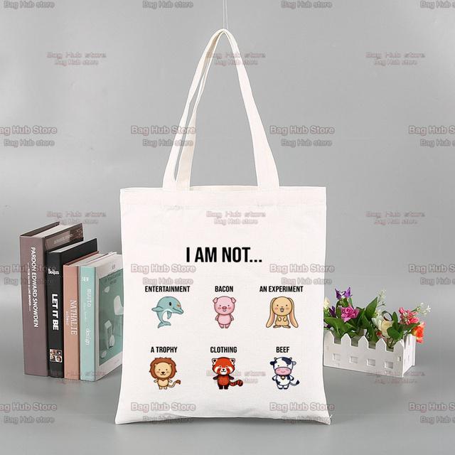 Vegan Funny Kawaii Vintage Funny Shopping Bag Graphic Tote Harajuku Women Canvas Shoulder Bag Female Ulzzang Eco Large-Capacity