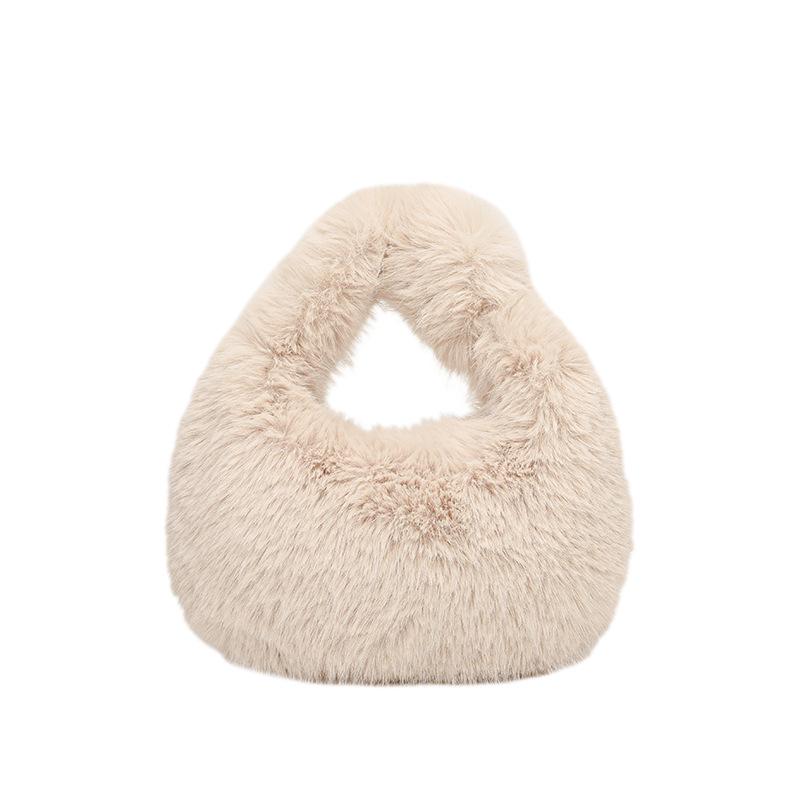 2025 Autumn/Winter Women's Minimalist Fluffy Shoulder Bag - Versatile Solid Color Handbag