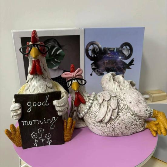Rustic Rooster Figurine Resin Distressed Chicken Statue Farmhouse Style Rooster Sculpture for Thanksgiving Day Desktop Decoration
