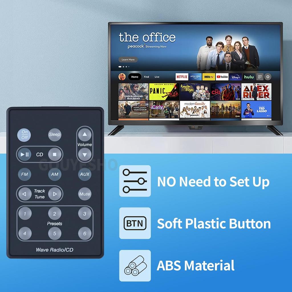 Replacement Remote Control Fit for Bose A5 Wave Radio/CD Player AWRC-1P AWRC-P1 AWRC-1W AWRC-1G AWRC1P 193334-B10 193334-B02