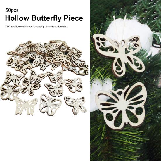 50Pcs Wood Chips Burr Free Hollow Design DIY Portable Blank Wooden Butterfly Embellishment Decor for Kids