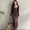 French Chic Leopard Print Camisole Bodycon Dress & Sun Protection Knit Cardigan Set