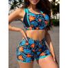 Sporty Bikini 2025 Women High Waist Swimsuit Floral Printed Swimwear Female Bathers Bathing Swimming Swim Suit Beachwear