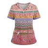Women's Loose Short Sleeved Fashionable Flowers And Plants Printing V-neck Buttonable Side Slit Top T-shirt