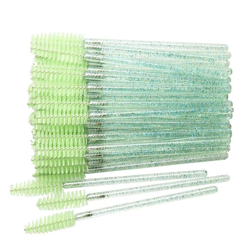 50pcs Disposable Eyelash Brushes Crystal Eye Lash Mascara Wands Glitter Lash Comb Spoolies Micro Makeup Applicators