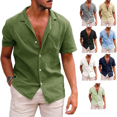 Mens Button Up Shirt Cotton Linen Short Sleeve Dress Shirts  Casual Lightweight Vacation Beach Summer Tops