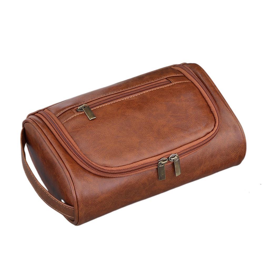 PU Leather Men Toiletry Bag Waterproof Makeup Bag Portable Cosmetic Storage Bag Travel коричневый