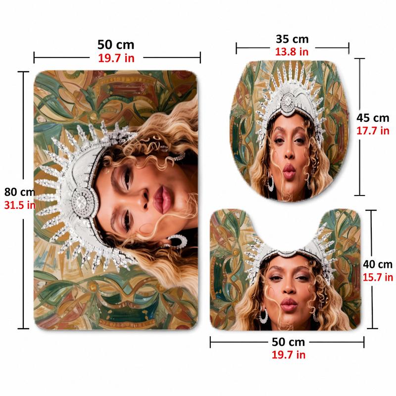 Beyoncé (23)Flannel Toilet 3 Piece Set Soft Bathroom Rug Non-Slip Toilet Seat Cover Bathroom Home Decor