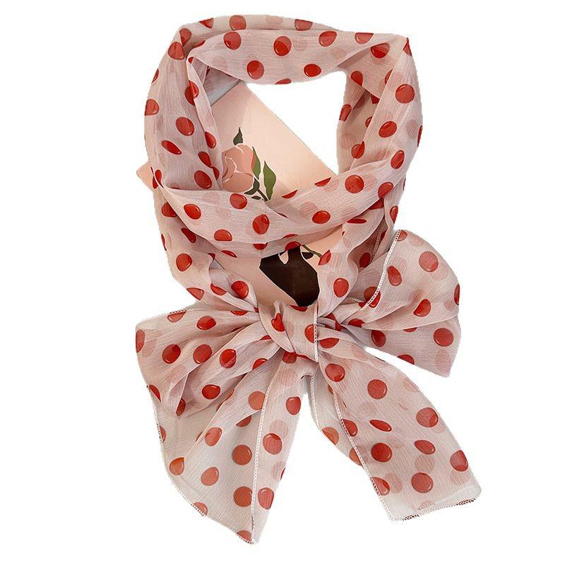 French Retro Polka Dot Lace Silk Scarf - Stylish, Versatile, Striped, Lightweight Ribbon for Spring/Summer