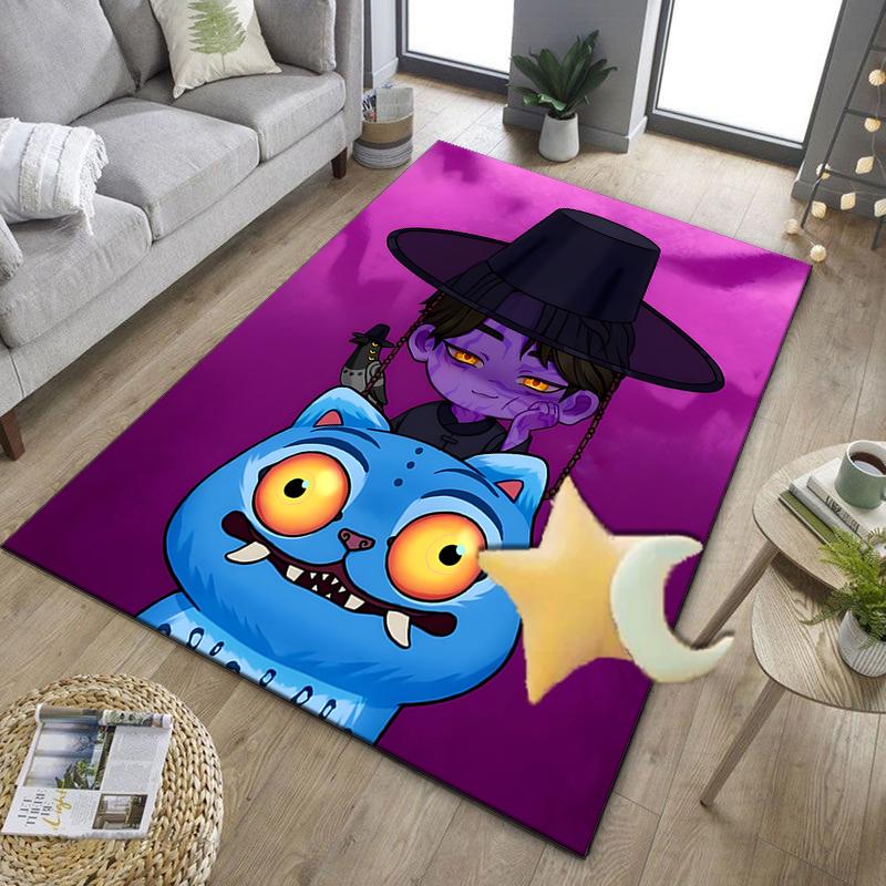 Colorful Kpop cartoon Office Rug Chair Mat, Game Carpet, Suitable for Front Door, Bedroom, Living Room, Desk, Holiday Gift