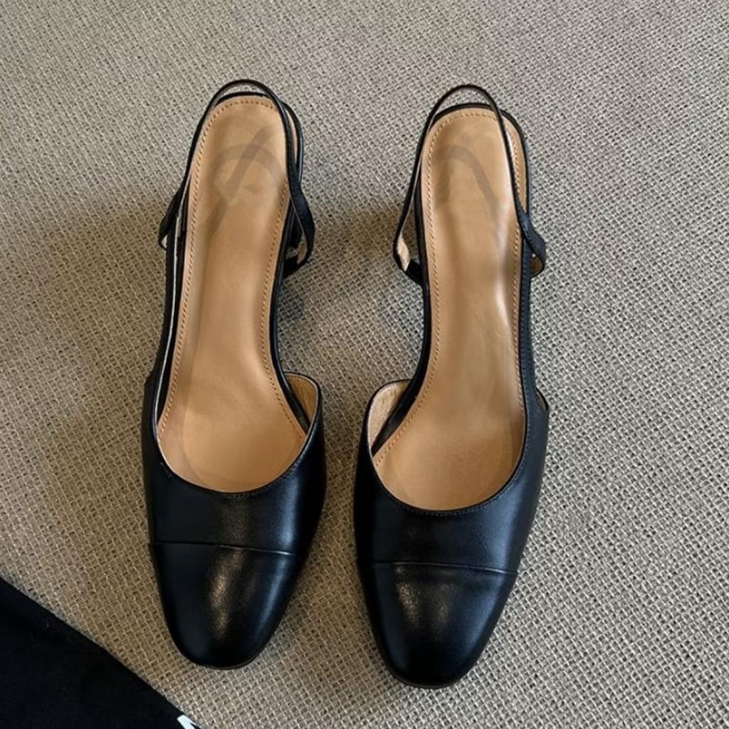 Sheepskin Version~ French Retro Literary and Artistic Style One-pedal High-heeled Sandals Women's Round Head Back Strap Leather Toe Shoes