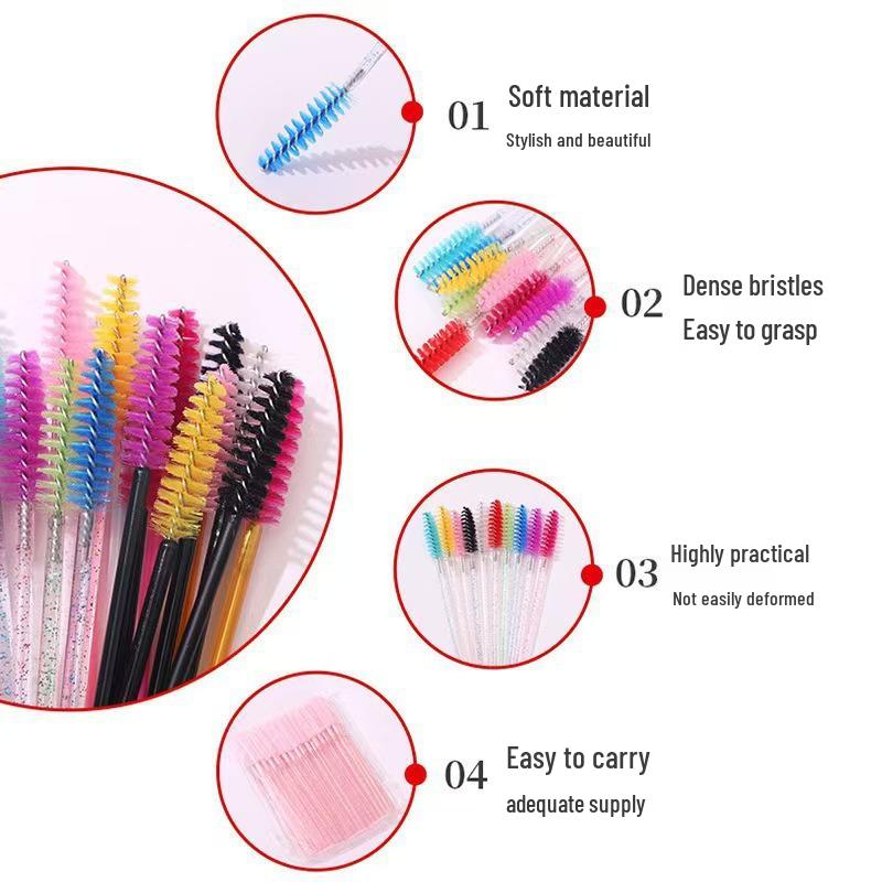Color Spiral Disposable Eyelash & Eyebrow Brush - Portable Beauty Makeup Tool with Solid Crystal Design