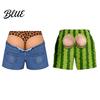 Mens Funny Swim Shorts Men Hairy Booty Shorts Leopard Print Thong Fake Denim Gag Gifts for Birthdays 3D Illusion Beach Trunks Summer Pool Party,