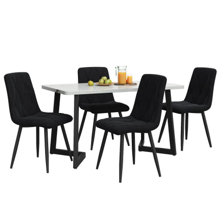Ensemble de salle à manger - MUVOE - Table 117x68 cm - 4 chaises en velours noir - Moderne - Rectangulaire