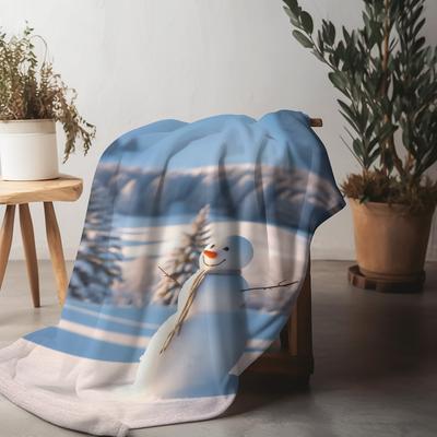 Tuniu Cute Snowman Print Fleece Blanket Sofa Bed Room Throw Warm Cozy Gift