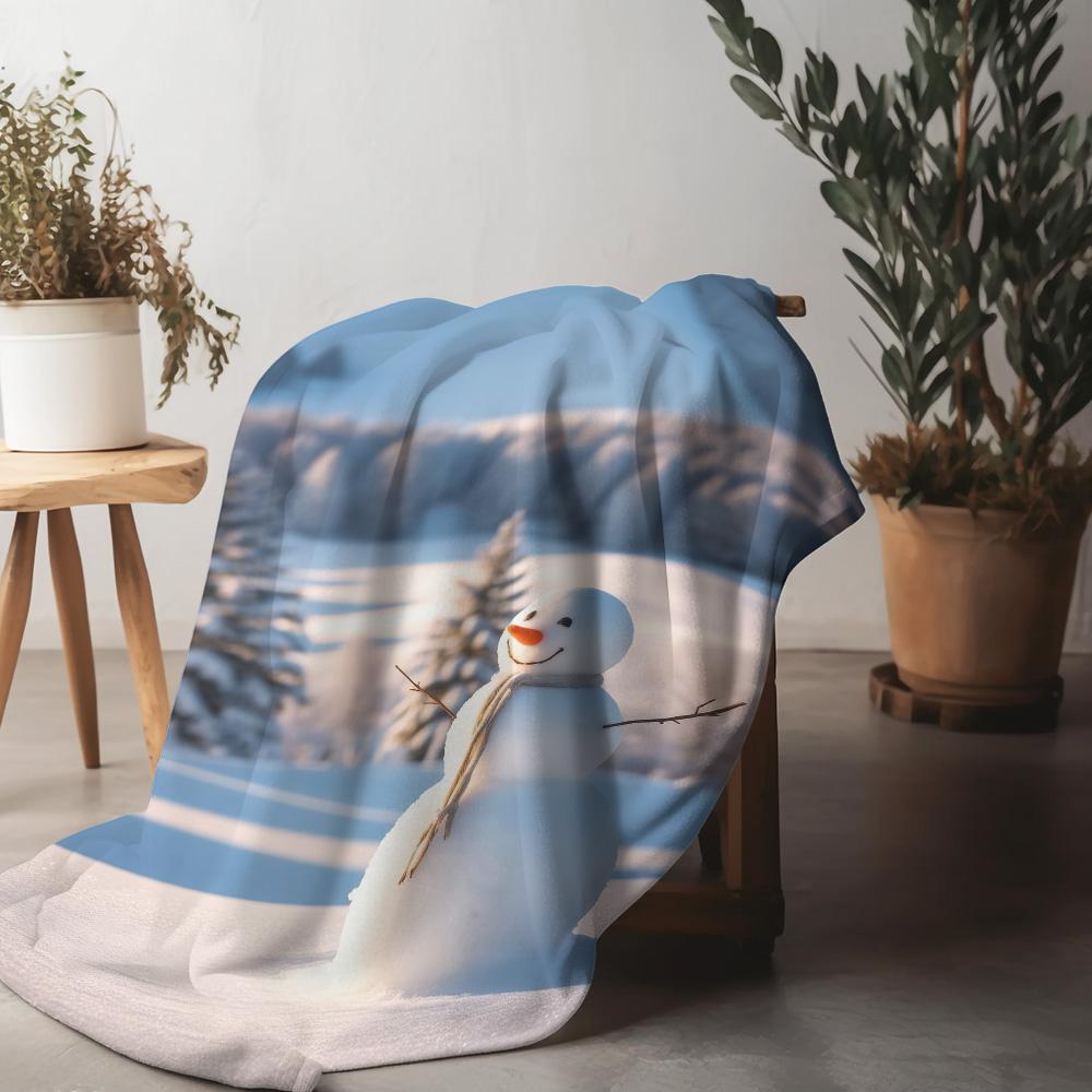 Tuniu Cute Snowman Print Fleece Blanket Sofa Bed Room Throw Warm Cozy Gift