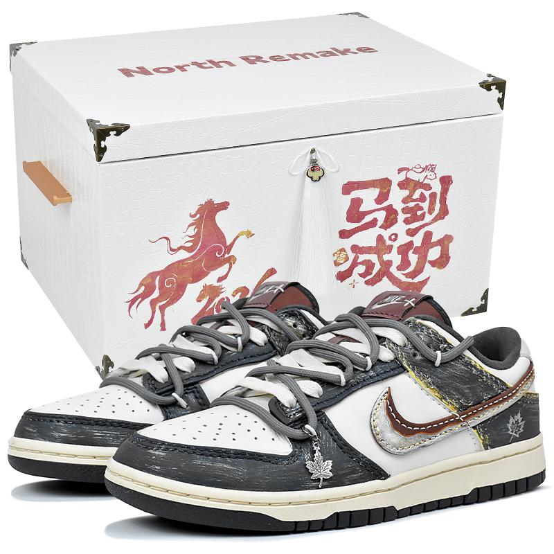Nike Dunk Slip Resistant Abrasion Resistant Low top Skateboard Shoes Men's White Black Gray IM6670-202(Team1676-S-BOX