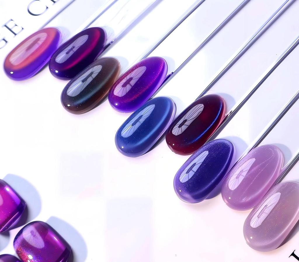 Dream Purple Series: Long-lasting No-Wash Cat Eye Gel Nail Polish - Nine-grid Solid Color.