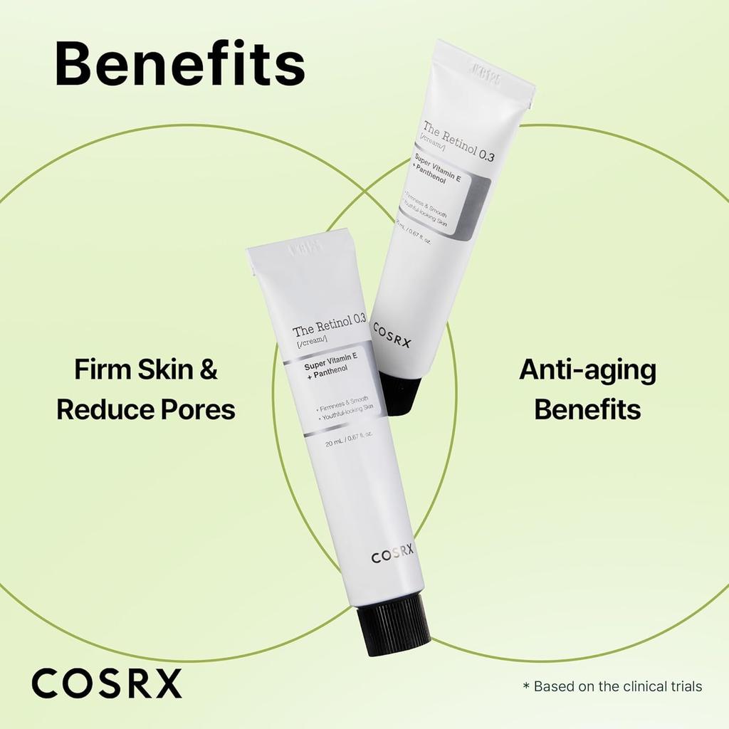 COSRX Retinol 0.3 Cream 20ml - Pure Retinol, Vitamin E, Hyaluronic Acid, Allantoin, Panthenol, Tested for Sensitive Skin, Korean Skincare
