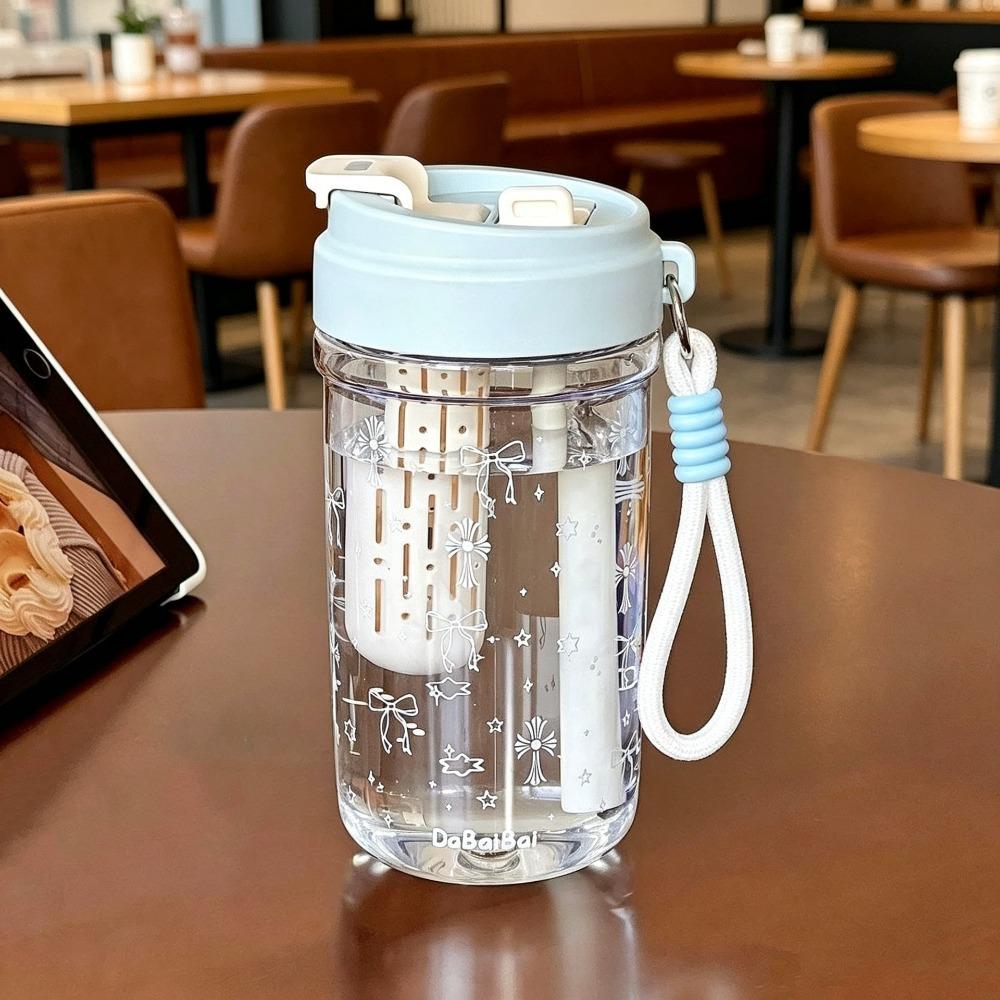 

Clear Drink Cup Bow Print Water Cup Portable Water Bottle Summer Blue