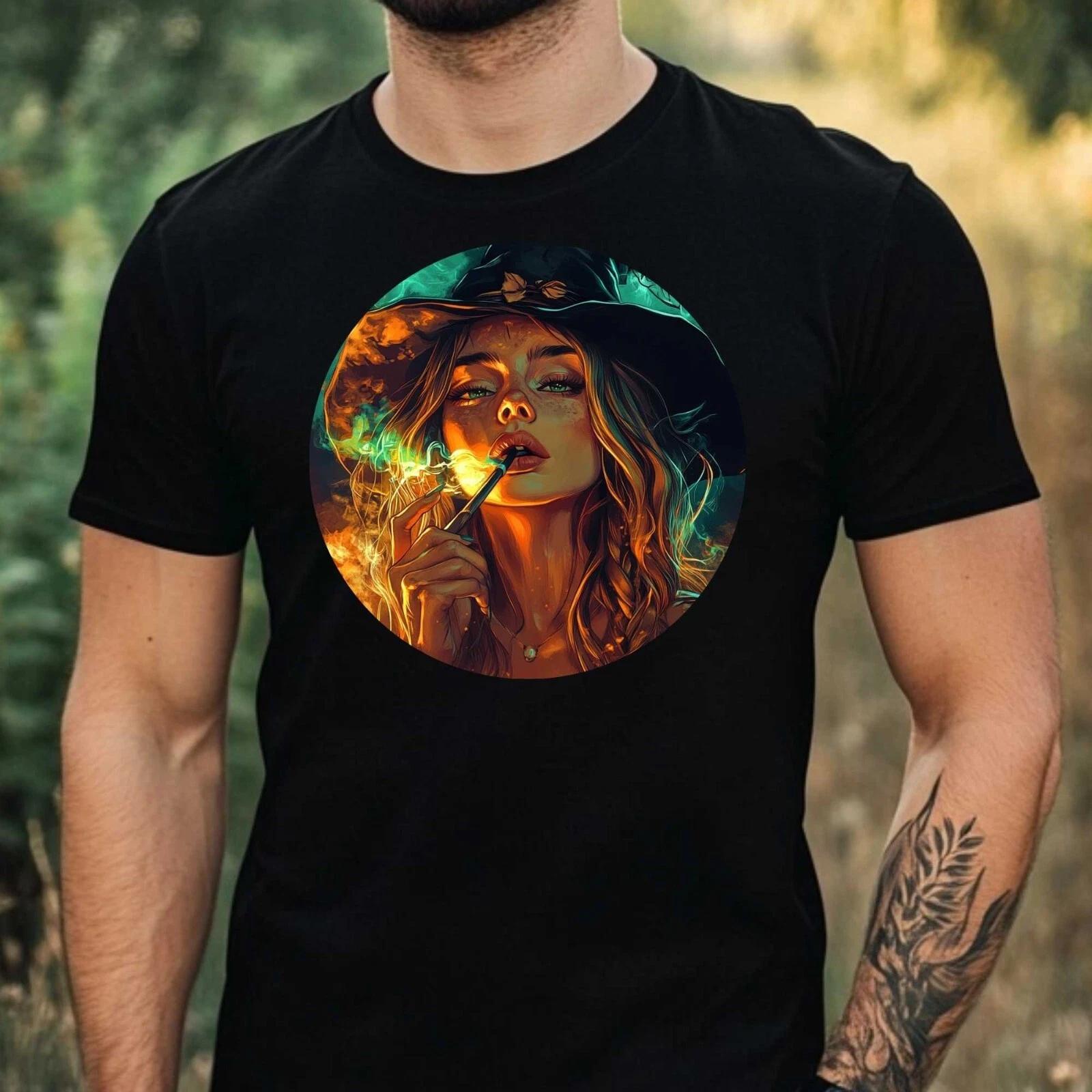 T-Shirt Herren Hexe Raucht Motiv Baumwolle Größe XS bis 5XL XS