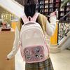 Cat Pattern Student Backpack With Transparent Compartment And Badge For Daily Use