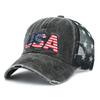 Vintage Washed American Flag Star Baseball Cap Breathable Mesh Sun Protection USA Embroidered Hat