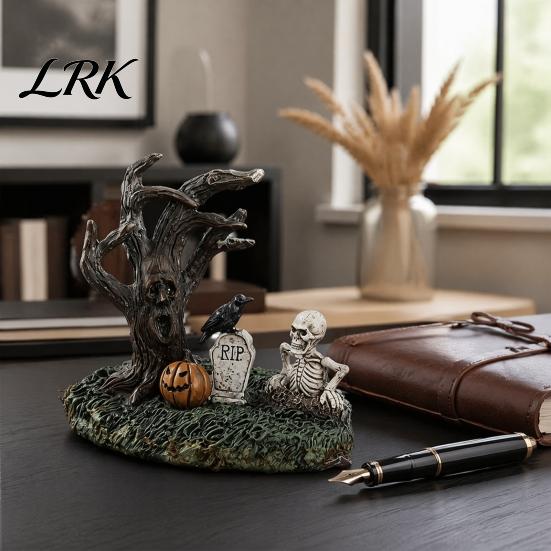 Halloween Atmosphere Decorations Garden Ornaments, Spooky Cemetery Decor with Resin Skulls Dead Trees Retro Gothic Home Pumpkin Raven for Indoor