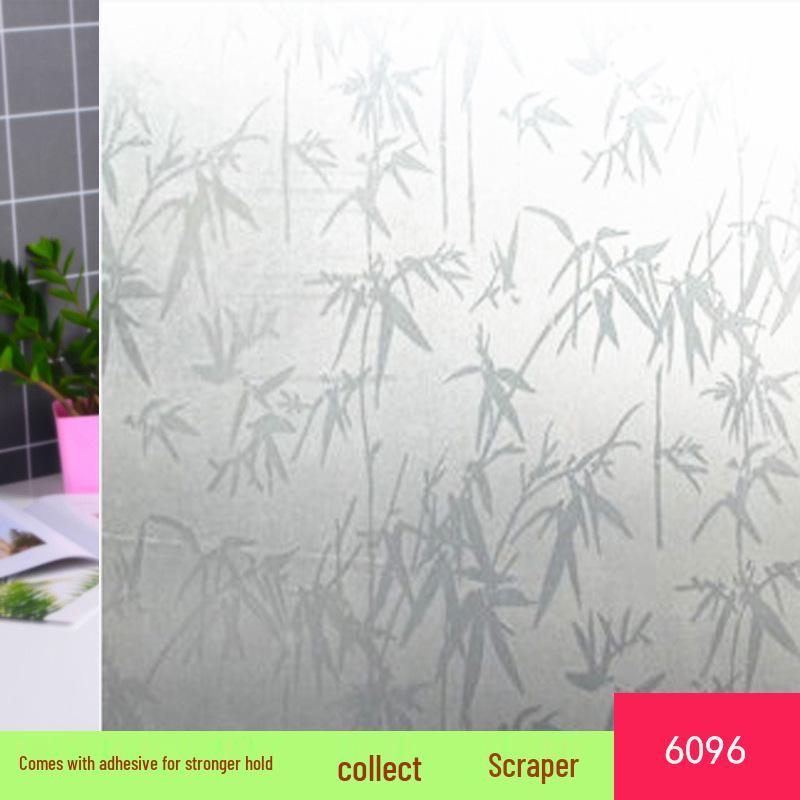 Bamboo Leaf Frosted Glass Window Sticker - Transparent, Waterproof, Self-Adhesive Film for Bathroom, Office, and Balcony