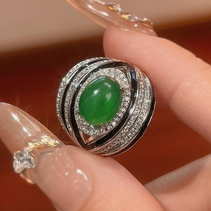 Accessories Ring Oval Royal Blue Red Corundum Green Chalcedony Female Vintage Premium