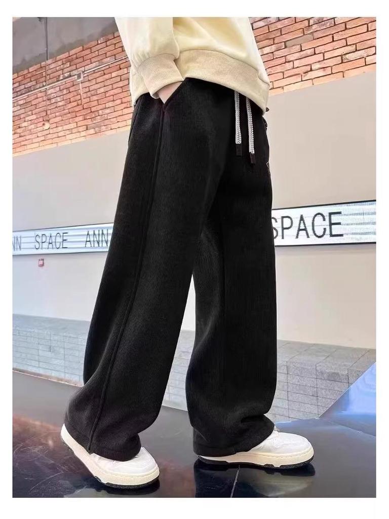 Teen Boys' Thick Velvet Straight-Leg Sports Pants for Autumn & Winter
