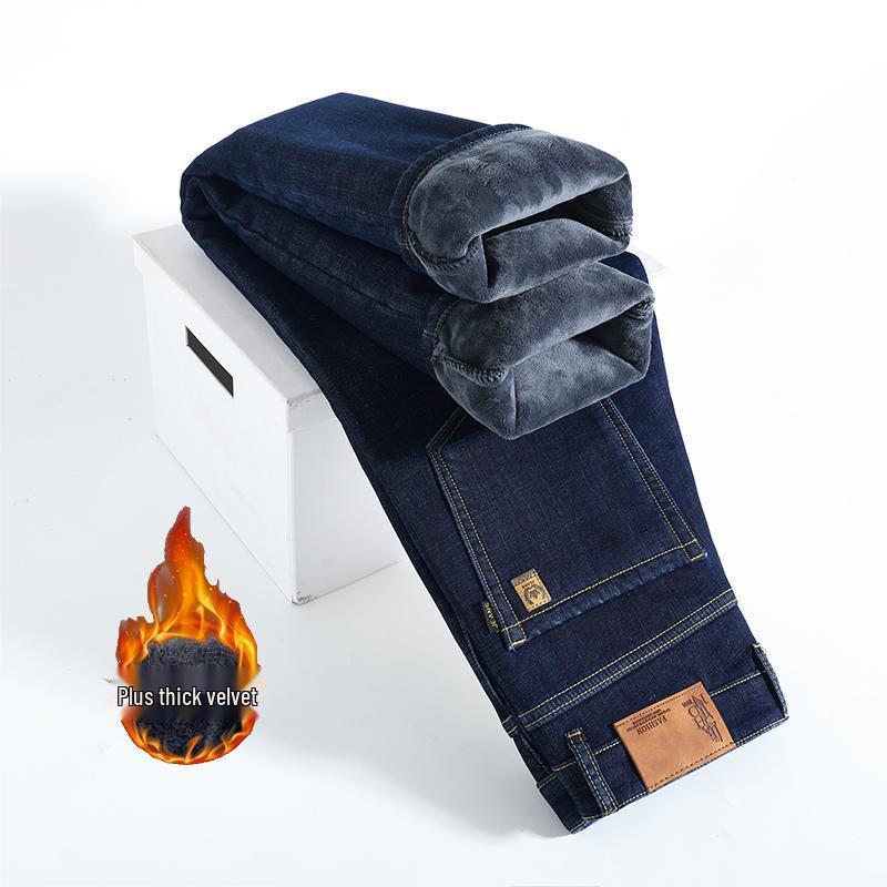 Men's Lambswool Fleece-Lined Winter Jeans - Warm, Loose, Straight-Leg Casual Pants