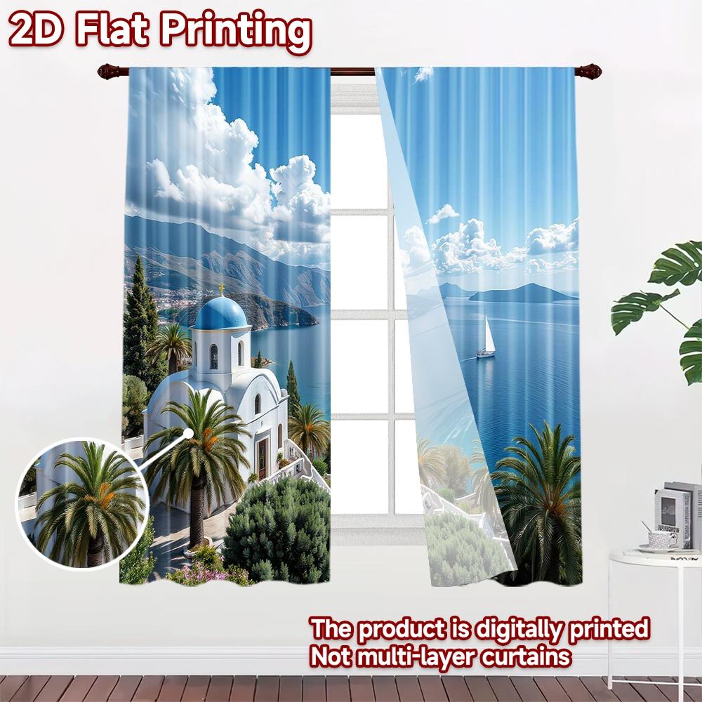 2D Flat Photography Backdrop Scene Backdrop Coastal Greek Church View 100% Polyester Party & Holiday Decor Perfect for