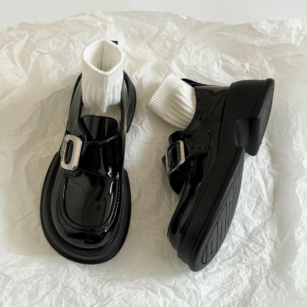 Loafers women's 2025 new spring and autumn black shoes women's British style platform small leather shoes buckle Mary Jane single shoes
