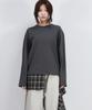 Deumakeu Layered Checkered Wrap Long Sleeve T-Shirt Charcoal