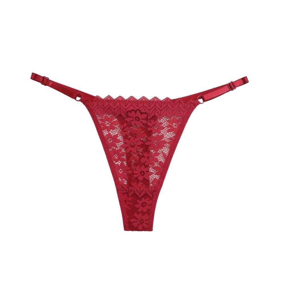 Fashion Low Waist Lace Flower Thongs Soft Traceless Adjustable Belt Briefs Underpants Solid Color Sheer T-back Panties Girls