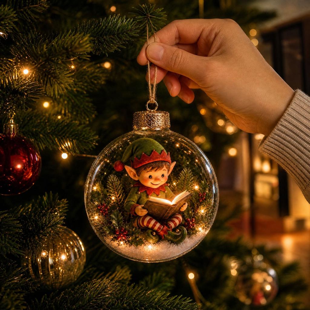 Pallina di Natale Luminosa 3D - Decorazione da Appendere Luminosa a Batteria per